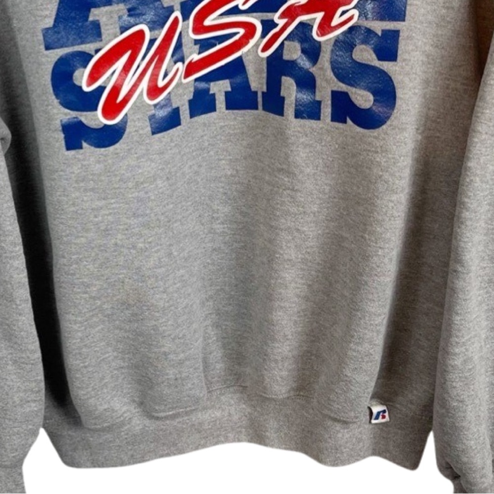 90’s Russell Athletic USA All Stars Crew Neck Sweat Shirt L Gray Red Blue - Picture 3 of 10